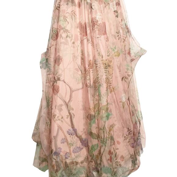PatBO Floral Printed Tulle Full Length Dress Beaded Sequin Embroidered 6 NWT - Picture 6 of 13